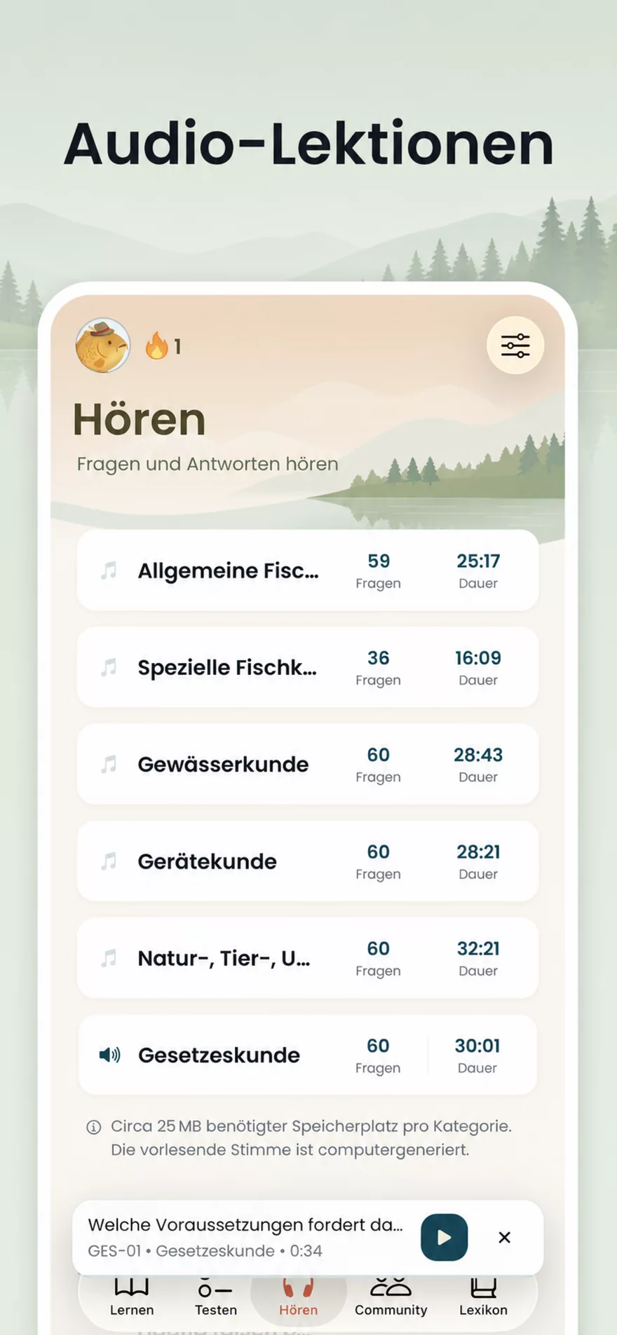 Audio-Lektionen in der Angelmeister-App