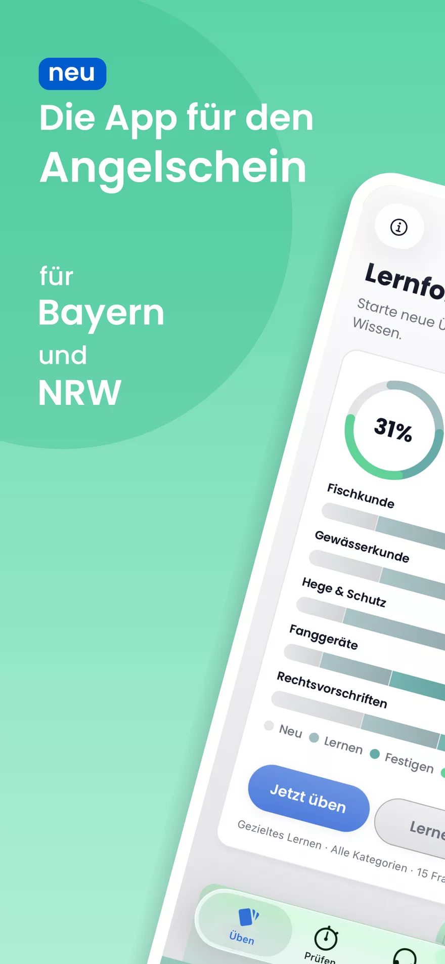 Angelmeister auf dem iPhone: Übersicht mit Lernfortschritt und Kategorien